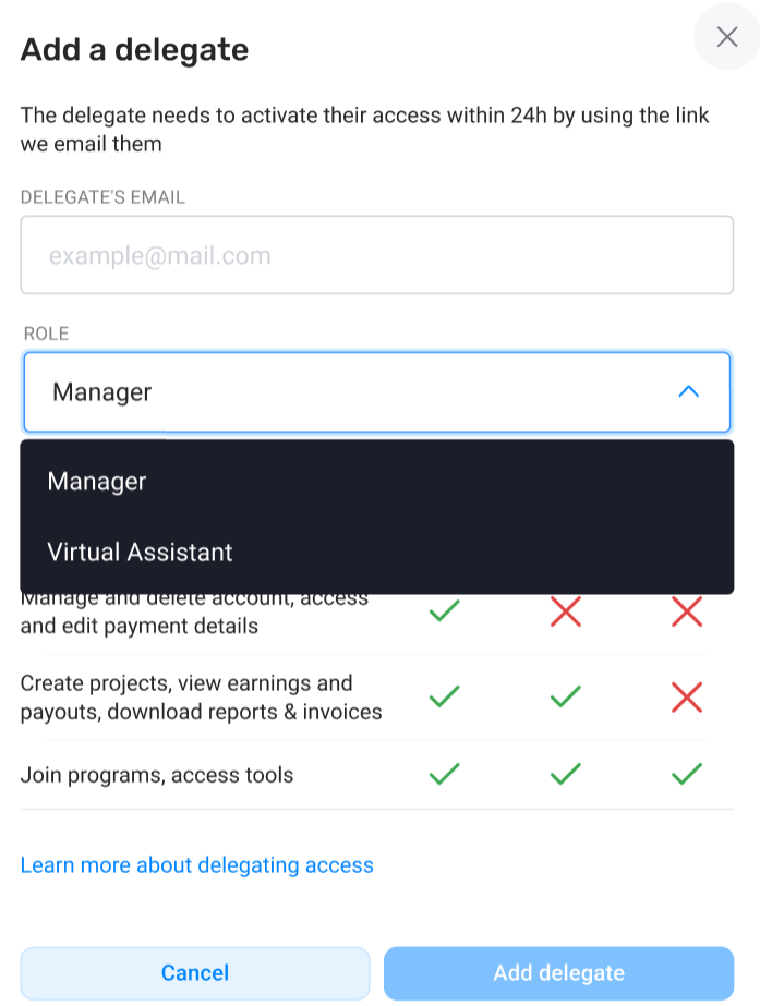 How to delegate access to your account Travelpayouts Help Center
