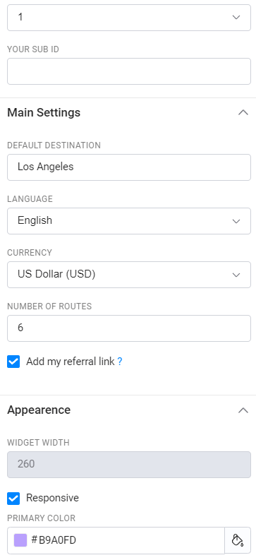 Popular routes widget (to)